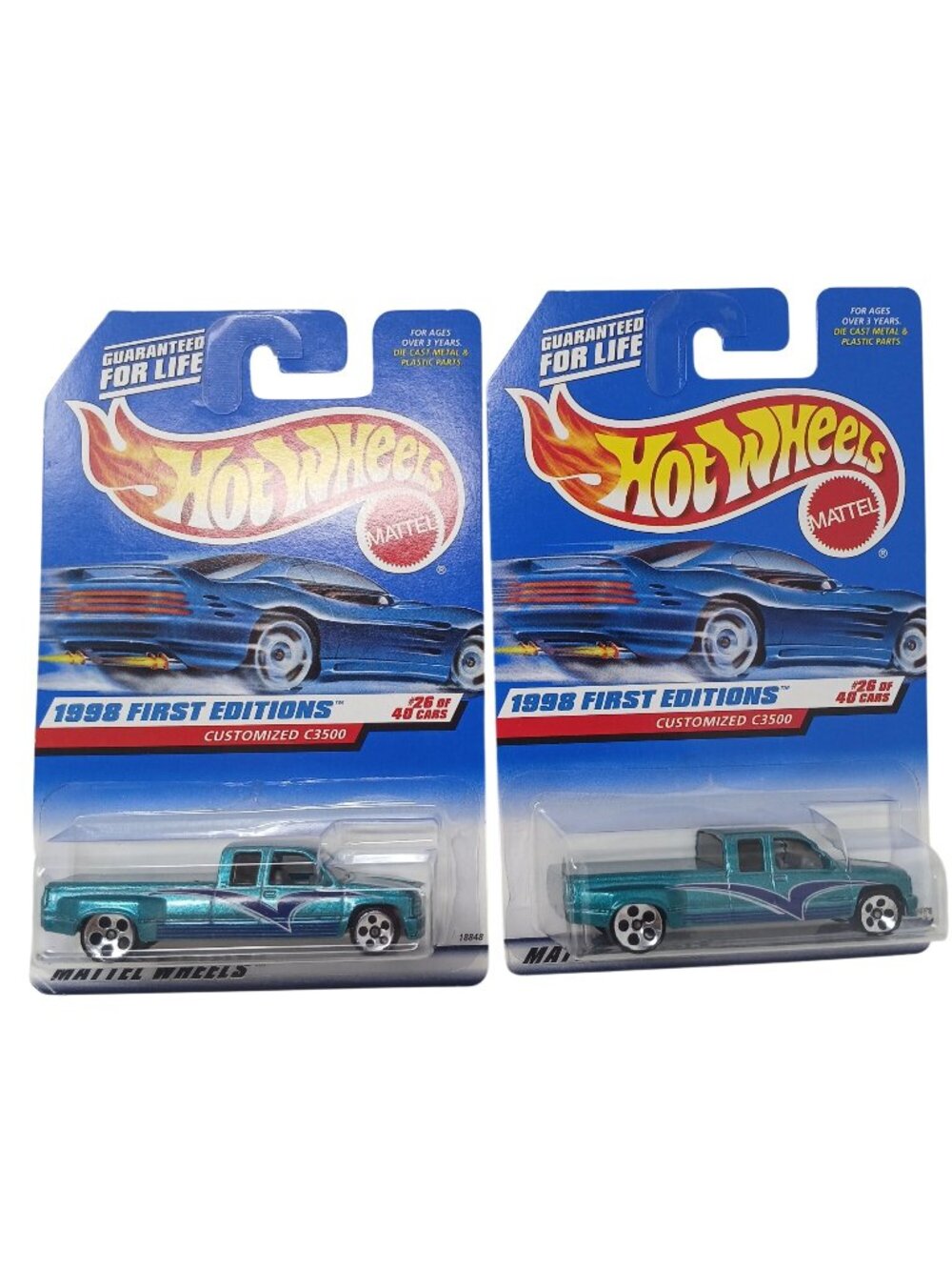 2 Hot Wheels 1998 First Ed C3500 Die-Cast Truck Metallic Green Graphics 663 #D45